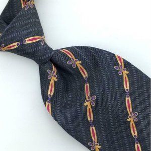 Fabergé Made In USA Tie Gray Red Gold Stripe Luxury Men Floral Silk Necktie L4-F
